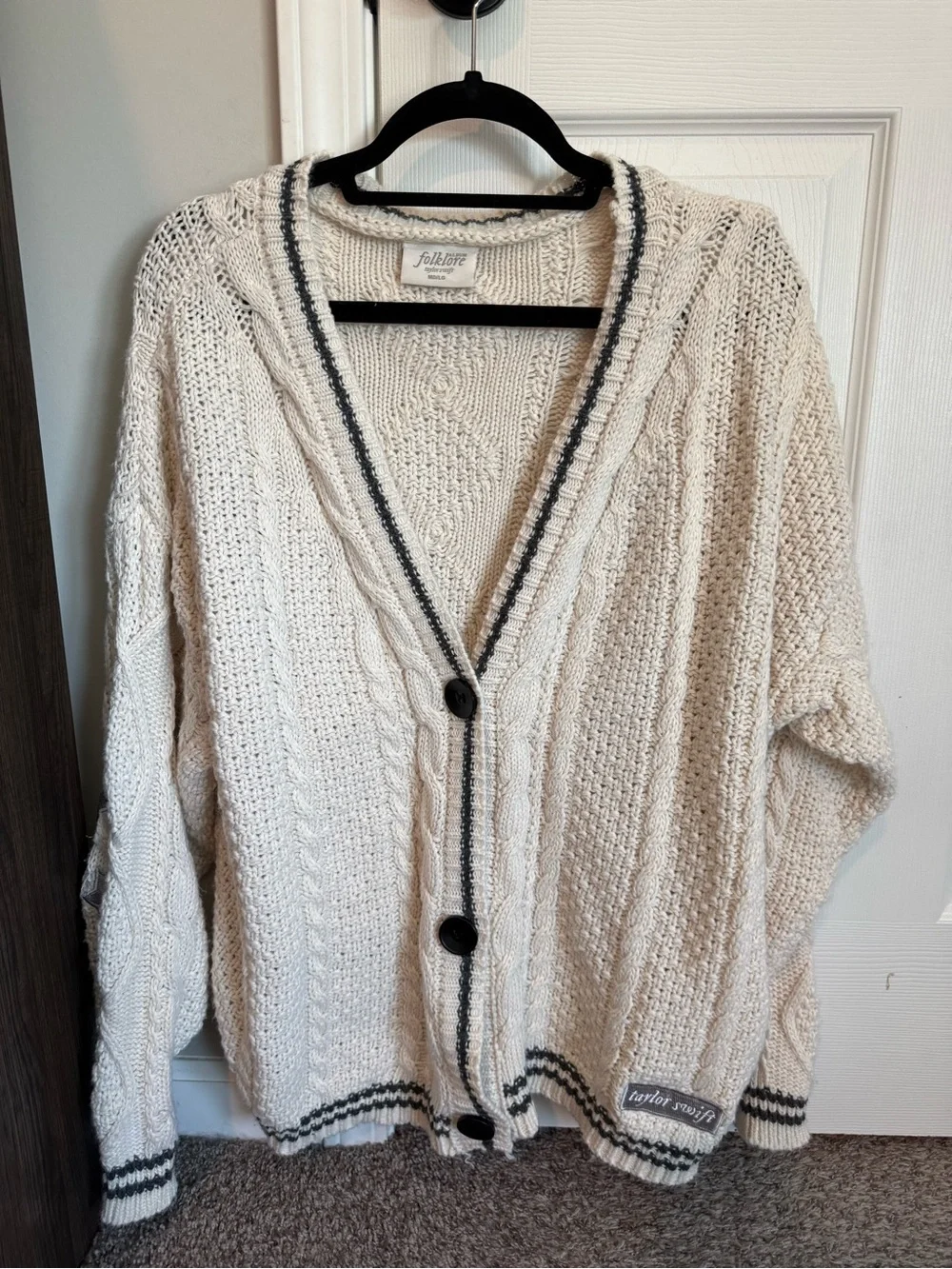 Taylor Swift Folklore Cable Knit Cardigan with Contrast Trim